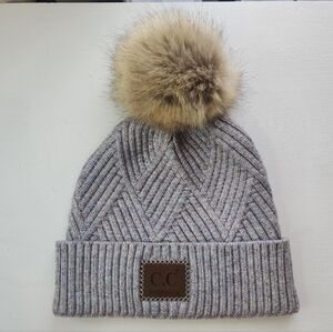 C.C. Exclusives Winter Knit Beanie Hat With Pompom, Grayish Blue NWOT